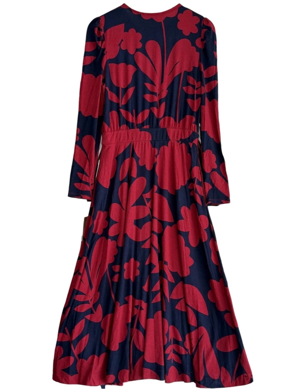 Boden Lucy Jersey Midi Dress in a navy and red floral print 6P